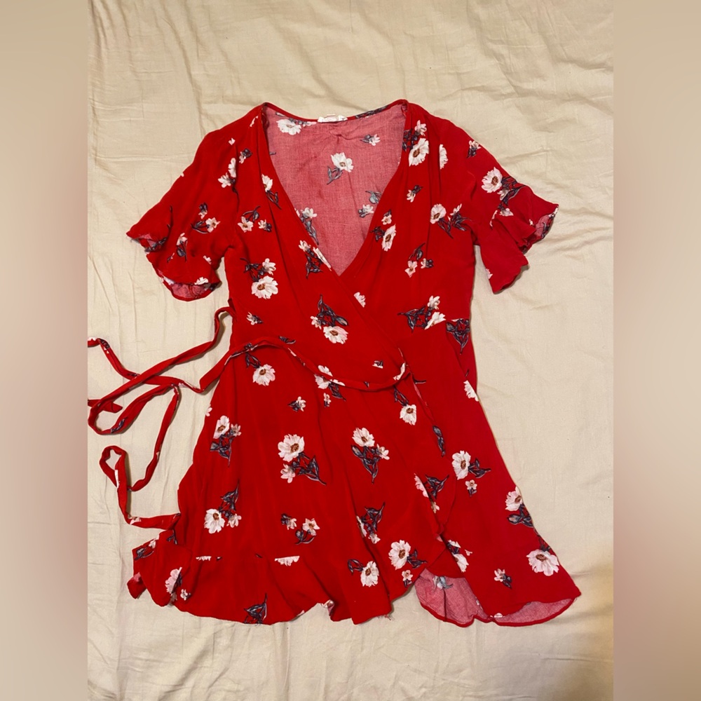 Cotton Candy LA Red Floral Wrap Dress